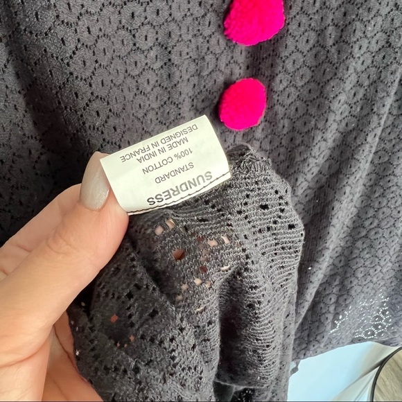 SUNDRESS Black Pink Pom Pom Crewneck Shirt Top Tunic - Picture 7 of 7